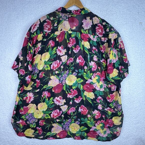 VTG 80's Jacque & Koko‎ Shirt Button Up 26/28 Floral Hawaiian Artsy Boho Sheer - Picture 10 of 14